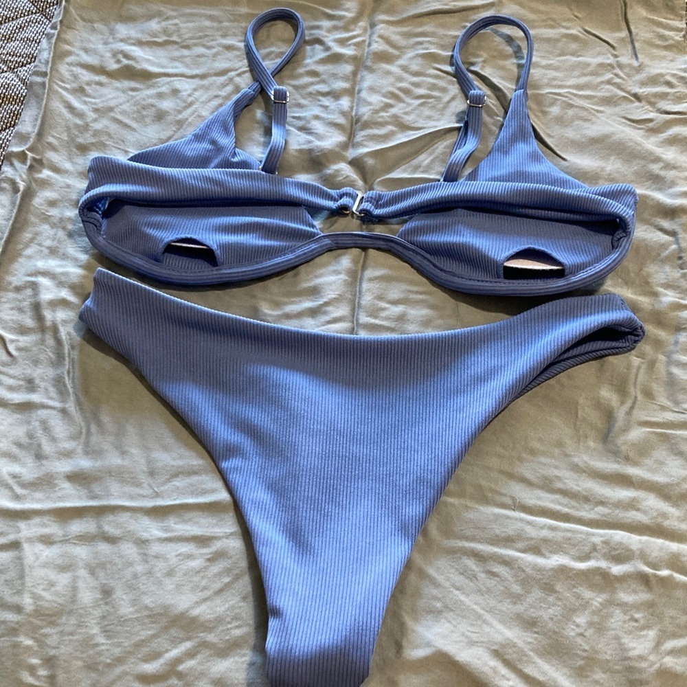 Women's Blue Ribbed Bikini Set - Picture 4 of 4